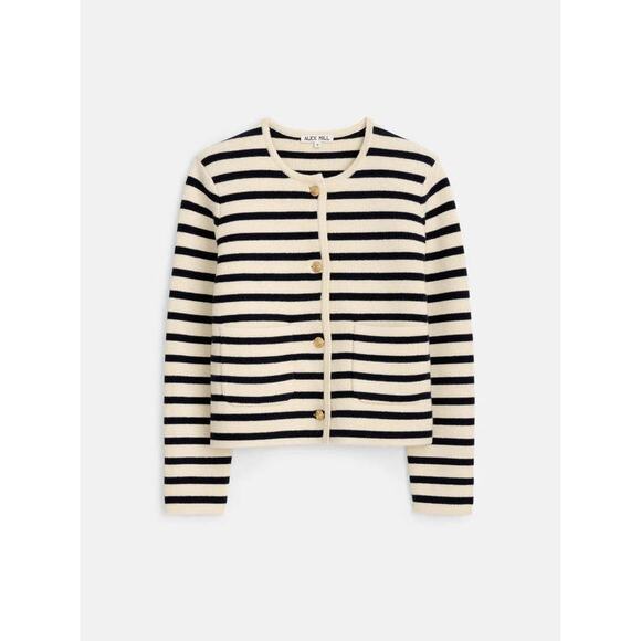 NWT Alex Mill Black and Cream Striped Paris Sweater Jacket Size M - Picture 5 of 10